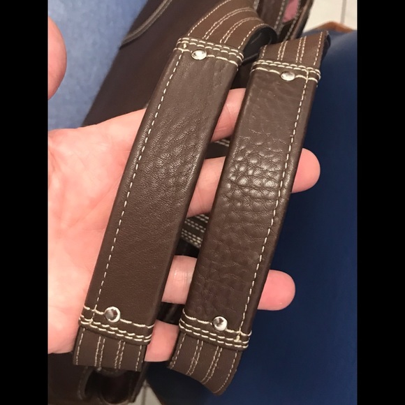 Coach brown with white stitching pebble leather turnlock/zip closure satchel - Picture 5 of 17